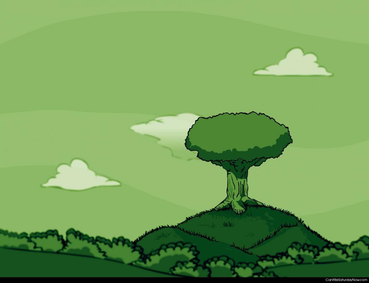 One green tree hill - one drawn tree
